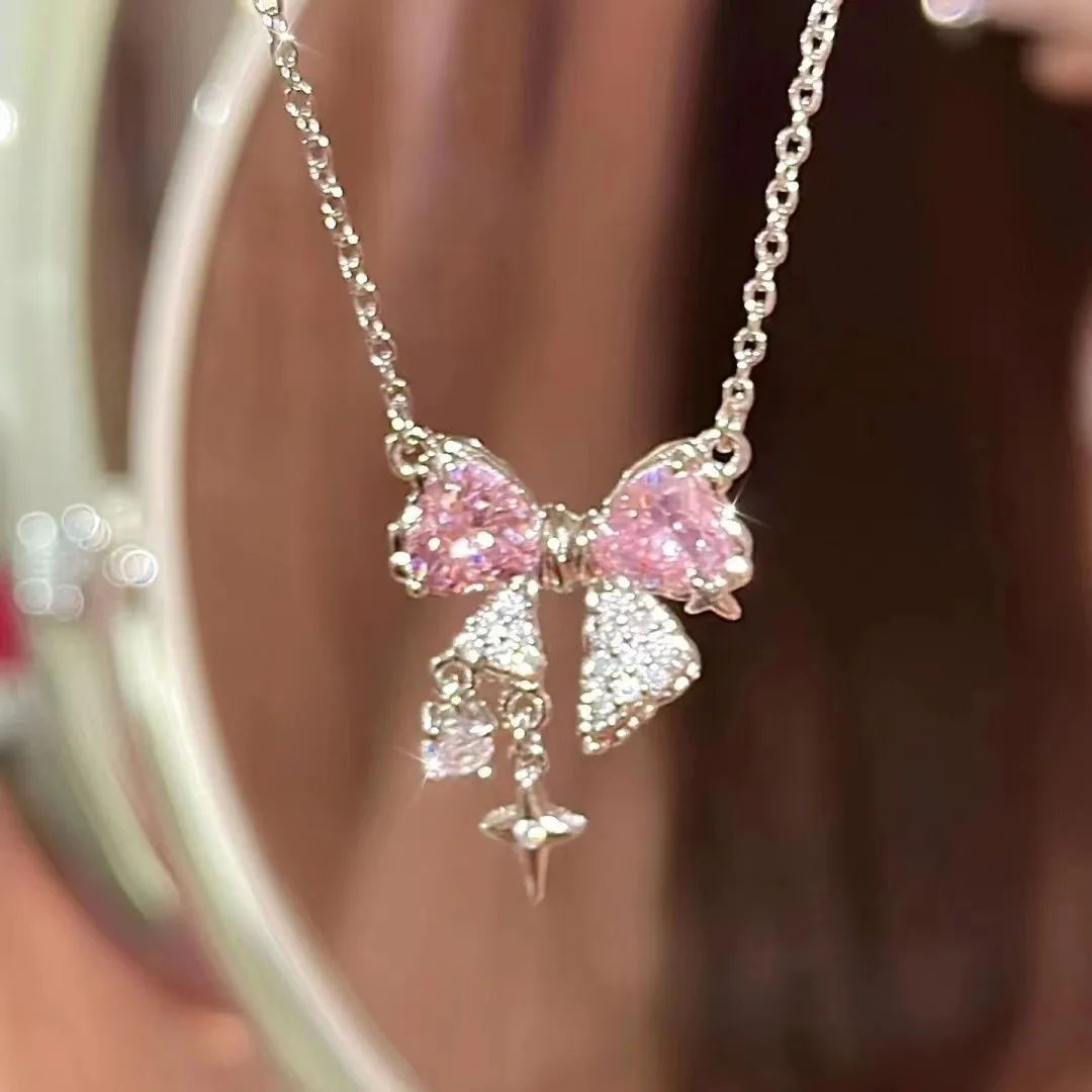 New design bow pink zircon cross pendant necklace - Image 10